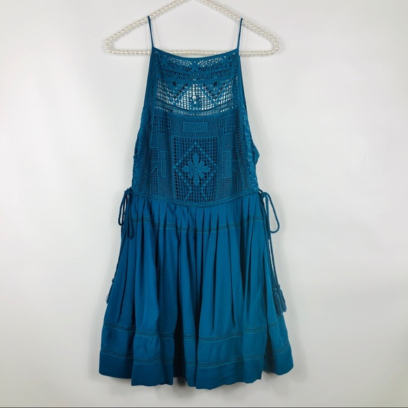 FREE PEOPLE Womens Lace Teal Blue Emily Midi Dress - Picture 4 of 8